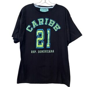 Caribe Active Vintage 80s 90s Dominican Republic Men XXL Black Tshirt 21 Neon